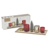 7Pcs Xmas Red & Gold Glass Tealight Holder & Wooden Tray Set[313919]