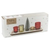 7Pcs Xmas Red & Gold Glass Tealight Holder & Wooden Tray Set[313919]