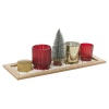 7Pcs Xmas Red & Gold Glass Tealight Holder & Wooden Tray Set[313919]