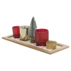 7Pcs Xmas Red & Gold Glass Tealight Holder & Wooden Tray Set[313919]
