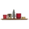 7Pcs Xmas Red & Gold Glass Tealight Holder & Wooden Tray Set[313919]