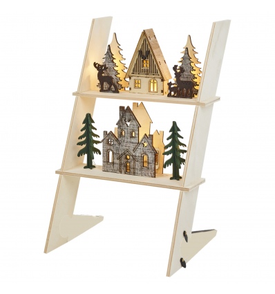 Decorative Winter Scene Wooden Display Ladder With 6 LEDs [031516]
