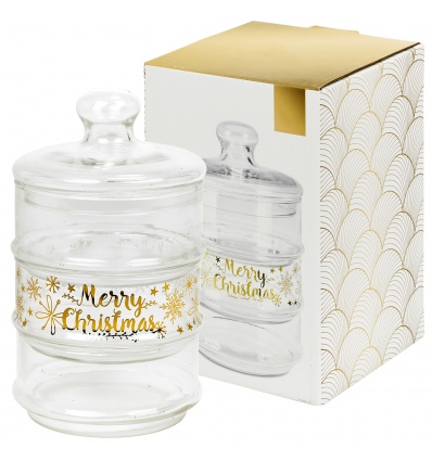 Merry Xmas 3 Tier Glass Storage Jar [121425]