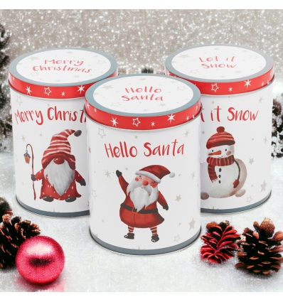 3 Pcs Red & White Santa Tin Set