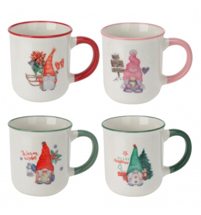 4 x Xmas Gnome Design Porcelain Mugs [646963]