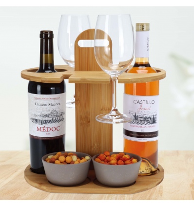 Bamboo Wine Bottle & Glass Holder [840996]