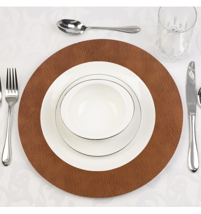 Brown PU Leather Round Placemat [129220]