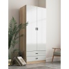 ALMARI High Gloss Tall 2 Door Wardrobe With 2 Drawers