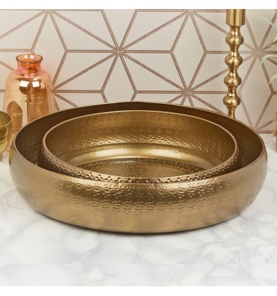 2x Gold Bowl Set With Hammered Effect [337870]