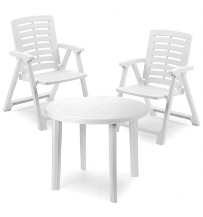 Round Plastic TONDO Table +REXI Folding Chairs White x2