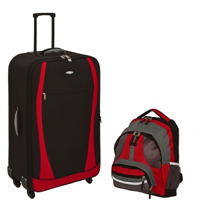 32" 4 Wheel Travelight Suitcase + Backpack (Red & Black)