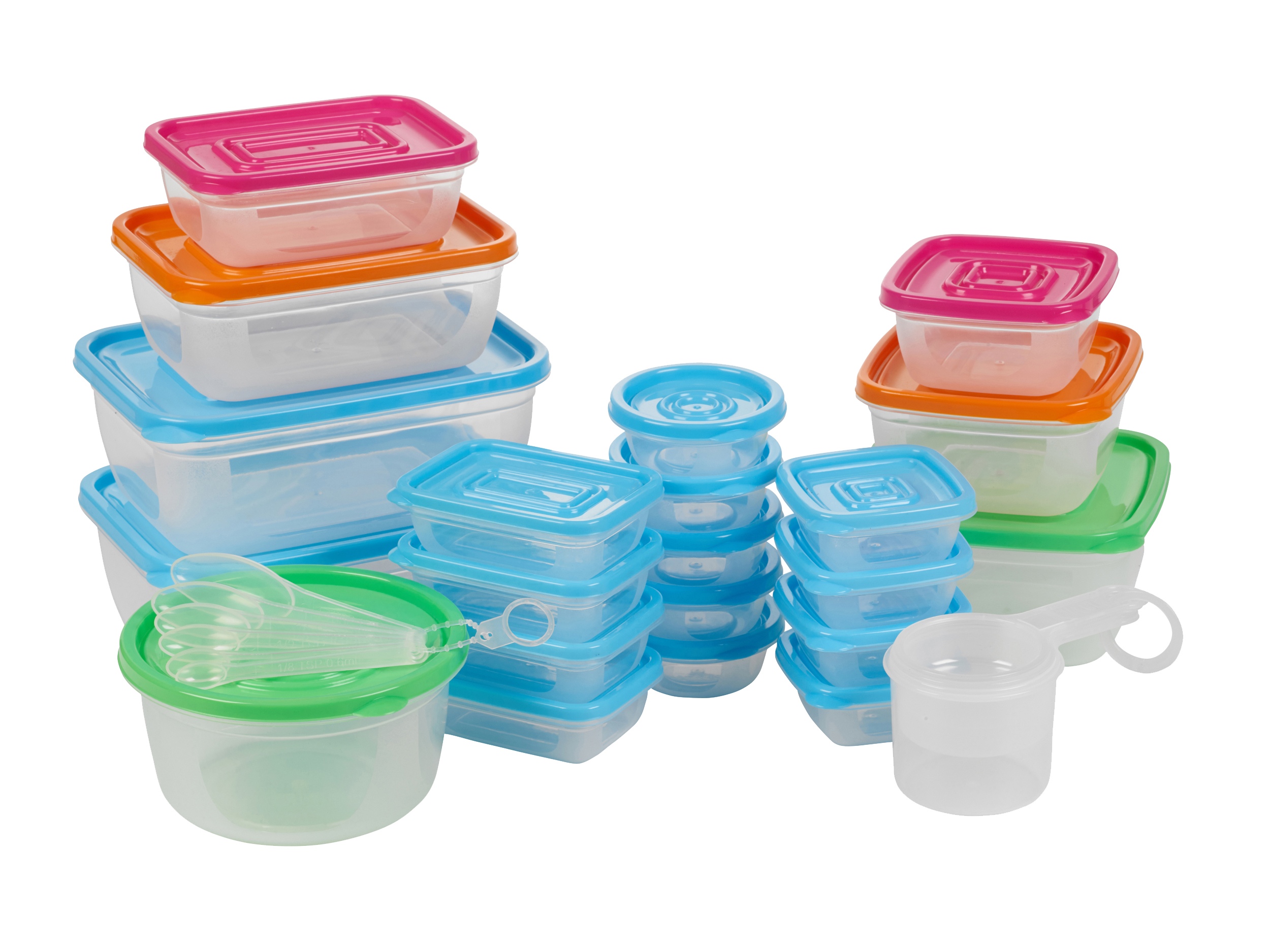 31 Piece Plastic Food Storage Containers W/ Lids Set & Measuring 4 Cups