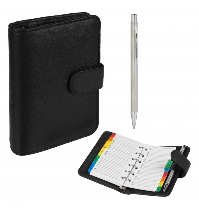 Black Leather Organiser and Pen Set [800010]