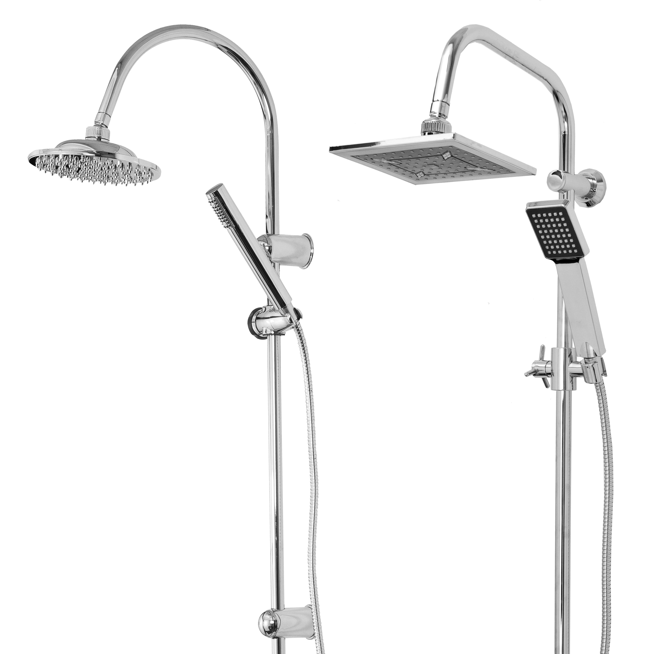 Large Chrome Dual 2 Mixer Adjustable Shower Heads Riser Kit Luxury